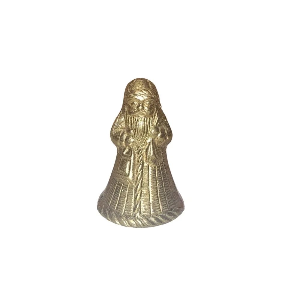 Vintage Brass Santa Claus Figurine Midcentury Modern Bell Christmas Holiday